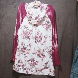 Blumin, 3X, Floral Cowl-Neck Sweater with Long Tie Dye Sleeves
